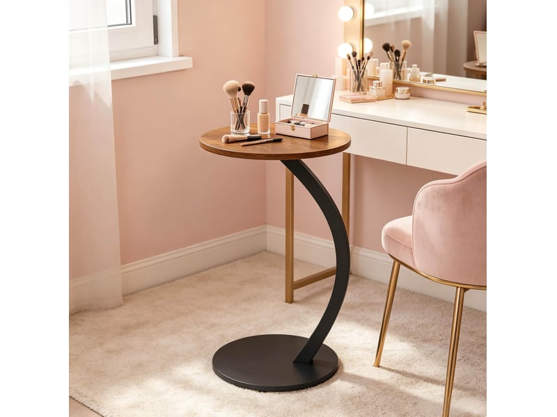  Table d'appoint en c 40x40x65 cm mdf métal noir et vintage  - Conforama E