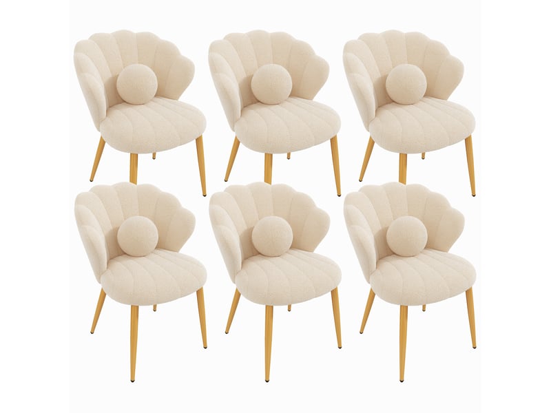  Lot de 6 chaises de salle à manger 60 x 62,5 x 83 cm beige, tissu peluche, coussins décoratifs inclus  - Conforama A