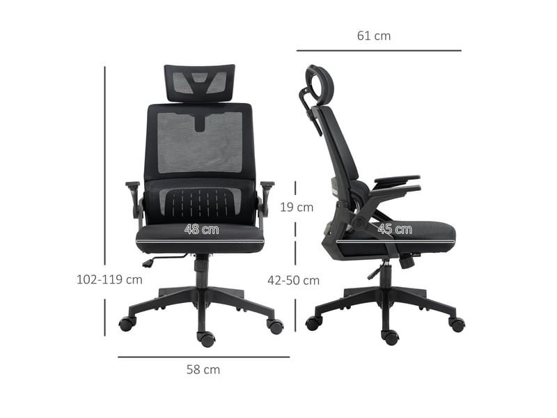 Chaise de bureau ergonomique,avec appui-tête et fonction basculante,maille,noire  - Conforama C