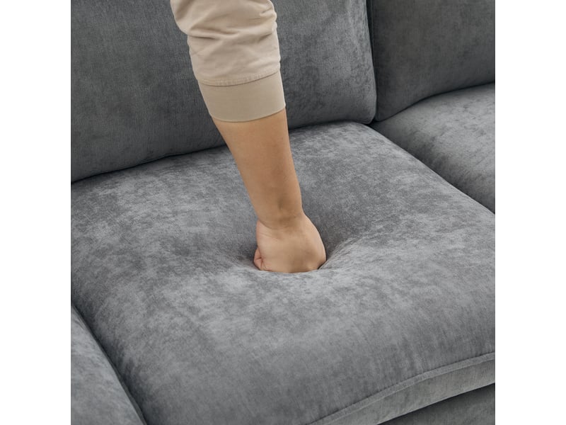 Canapé modulable 4 places 261x77x86 cm gris clair en chenille, ensemble en u, 2 poufs coffre, pieds bois pour salon - Conforama E