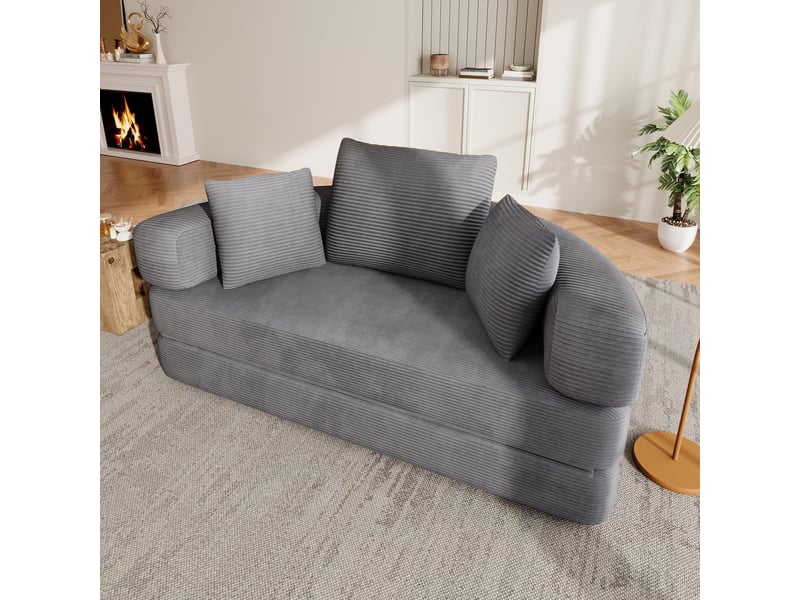 Canapé convertible 2 places en velours côtelé, 2-en-1, lit ovale 173×176 cm, sans montage, 3 coussins inclus - Conforama W
