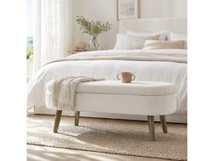 Banc de rangement 110x40x42 cm, coffre 20 l, pieds en bois, meuble chambre, meuble bureau et salon, velours doux, beige