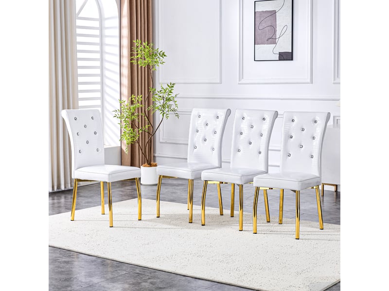  Lot de 4 chaises de salle à manger,avec dossier haut,pvc et métal doré,blanc  - Conforama B
