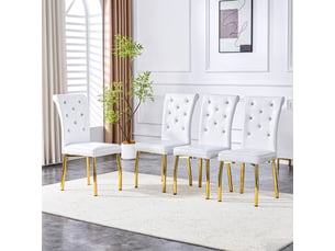 Lot de 4 chaises de salle à manger,avec dossier haut,pvc et métal doré,blanc