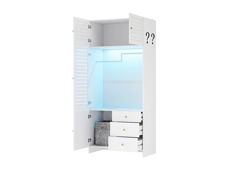 Armoire 6 portes blanche en mdf avec 5 tiroirs et 2 penderies 180x200 cm - Conforama B
