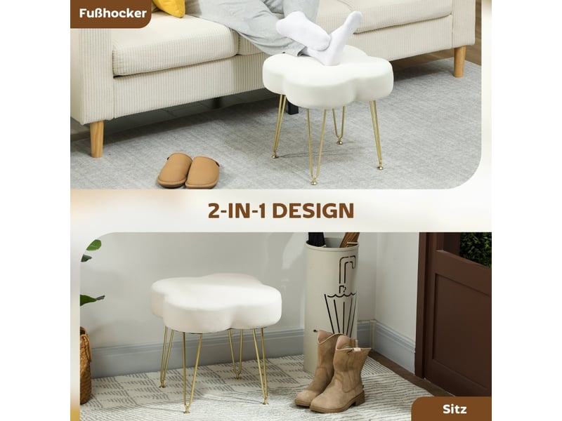  Tabouret, pouf en forme de trèfle, revêtement en tissu, pieds en acier, blanc crème 838-549V00CW - Conforama D