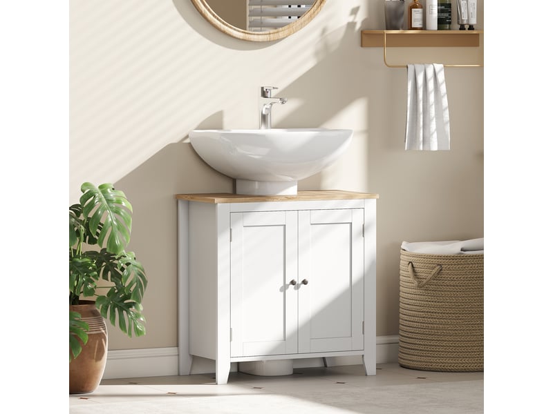  Meuble sous lavabo 60 x 30 x 60 cm, découpe en u, mdf blanc et effet bois  - Conforama C