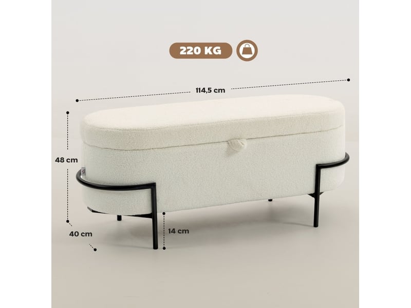  Banc de rangement tcqpz 114,5 x 40 x 48 cm coffre 69 l polyester blanc crème  - Conforama C