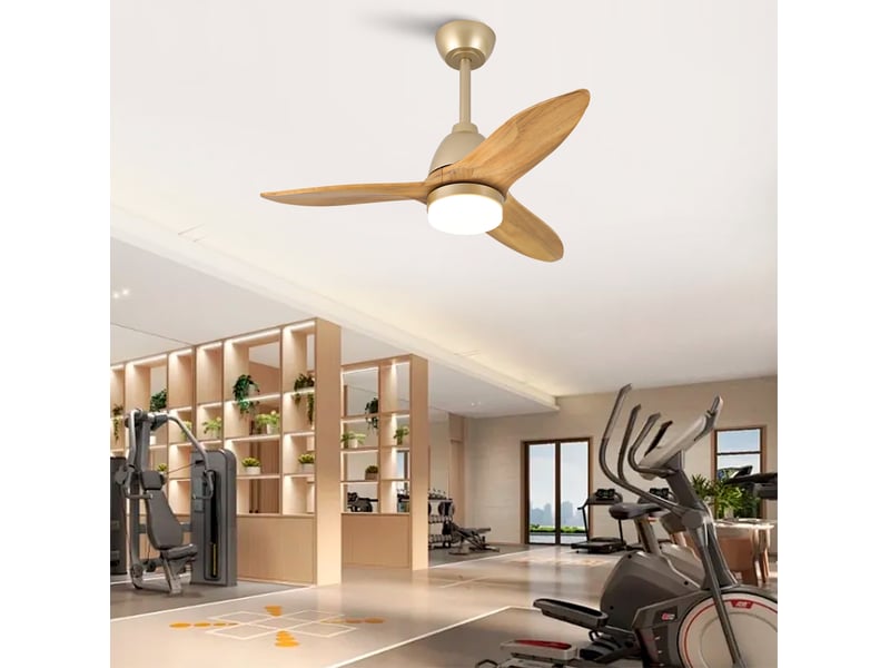  Ventilateur de plafond moderne 36 pouces en bois massif, led 3 couleurs, moteur dc silencieux, chêne doré  - Conforama E