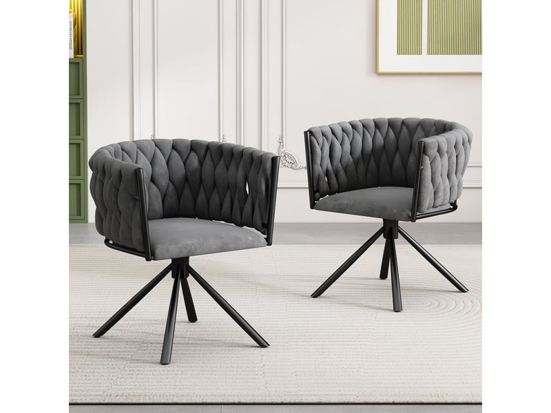  Lot de 2 chaises de salle à manger avec pivotantes, accoudoir, pied en métal, velours, gris  - Conforama W