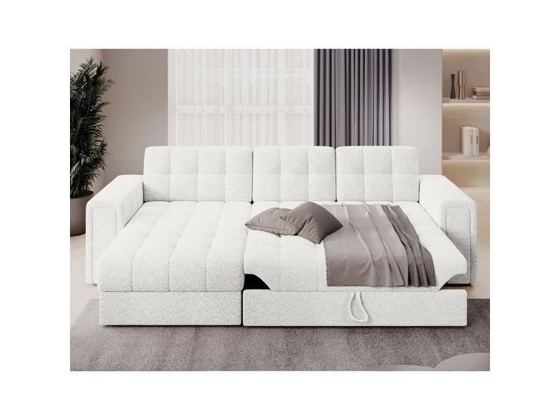 Canapé d'angle convertible kapitara blanc réversible avec coffre de rangement - Conforama B
