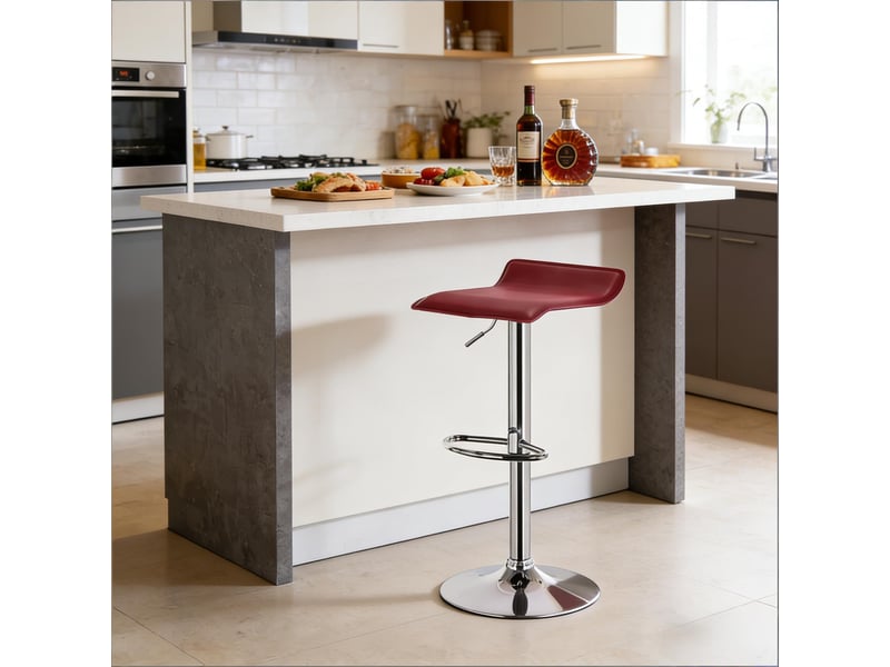  Tabouret de bar pivotant réglable en hauteur avec assise ergonomique et base stable en similicuir et acier, bordeaux  - Conforama B
