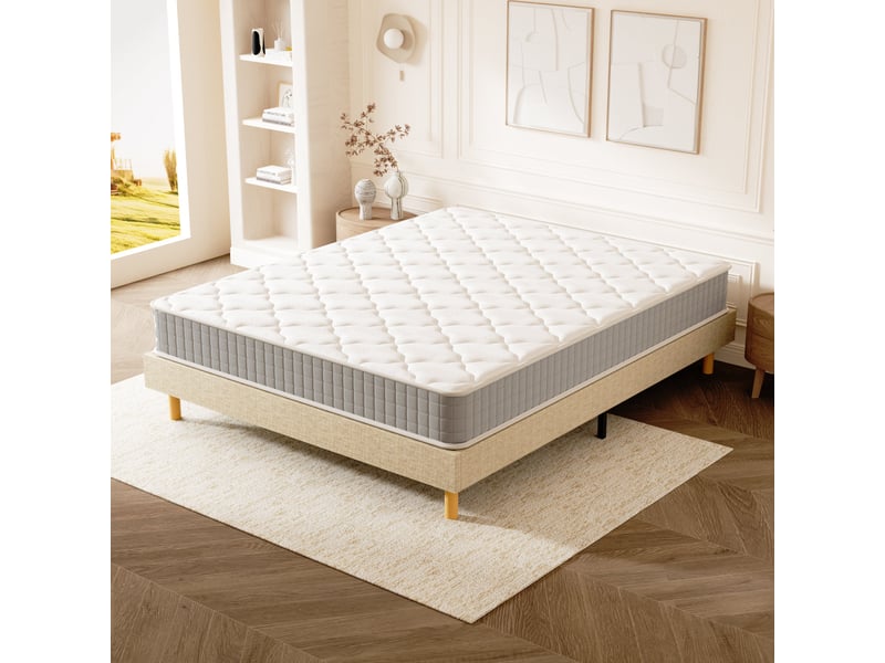  Ensemble matelas mousse 140x200 cm epaisseur 30cm + sommier déco  - Conforama E