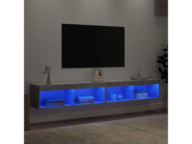  Meubles tv - banc tv - meuble de rangement avec lumières led 2 pcs gris béton 100x30x30 cm  - Conforama D