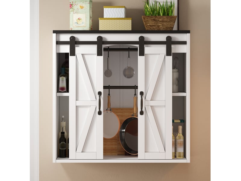  Meuble haut de cuisine mural 80x31x76 cm à 2 portes coulissantes, mdf blanc  - Conforama D