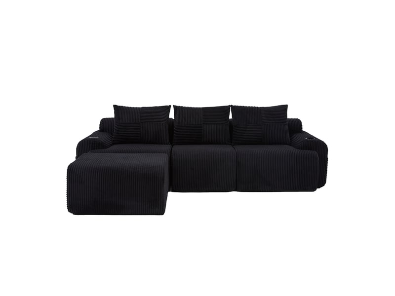 Canapé d’angle modulable 3 places 268x174x80 cm velours côtelé noir - Conforama A