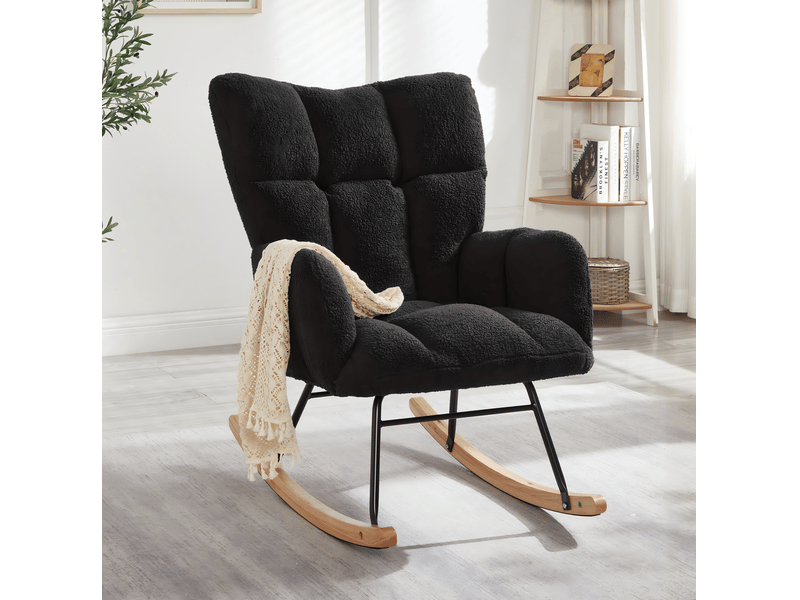  Fauteuil à bascule ulevr scandinave 69 x 89 x 101 cm, assise en polyester gris foncé, structure métallique et patins en bois  - Conforama B