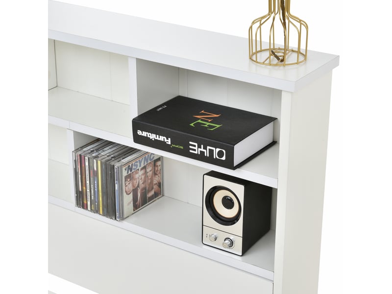 Lit double lit 140x200 cm avec 1 tiroir roulante et bibliothèque de rangement, lit adolescent et adulte, blanc - Conforama W