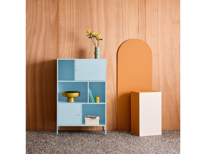 Buffet. Meuble de rangement industriel métal bleu clair 6 compartiments. L 80 x p 35 x h 125cm - oklahoma - Conforama B