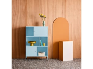 Buffet. Meuble de rangement industriel métal bleu clair 6 compartiments. L 80 x p 35 x h 125cm - oklahoma
