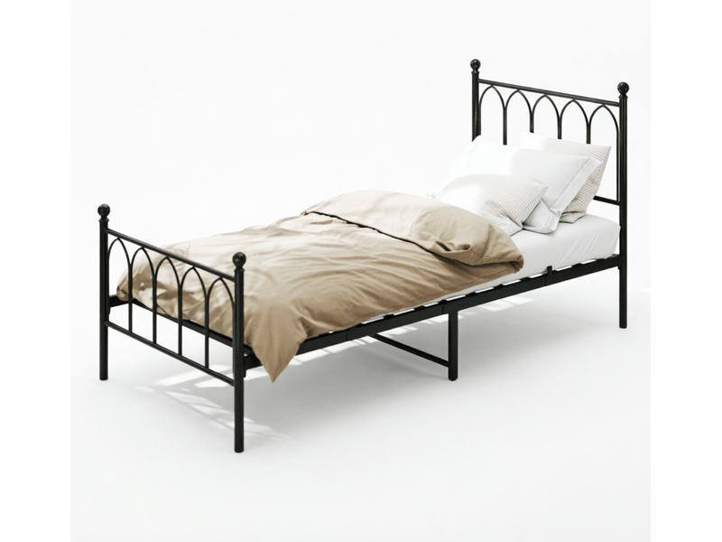  Lit simple 90x200 cm métal noir style rustique- cadre à lattes robuste et grand rangement sous le lit, sans matelas  - Conforama A