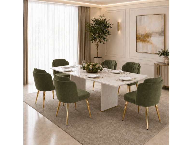  Lot de 6 chaises de salle à manger 58,5x62x78 cm rembourrées vertes pieds dorés  - Conforama B