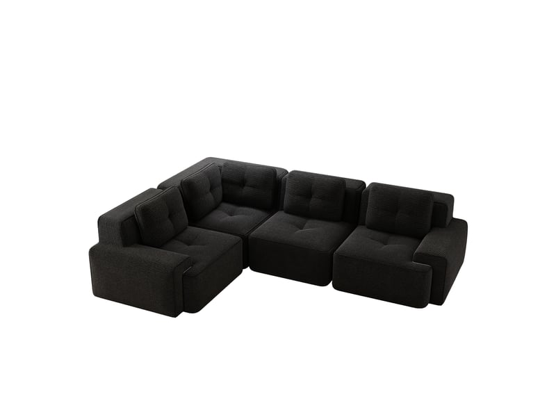  Canapé d'angle modulaire sans montage avec assise profonde et base antidérapante en velours côtelé noir  - Conforama A