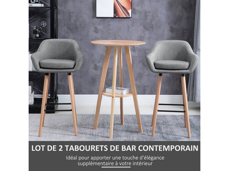  Tabourets de bar design scandinave - lot de 2 tabourets de bar grand confort avec gris repose-pieds foncé  - Conforama A