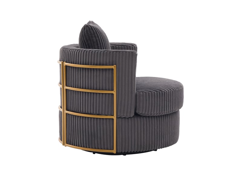  Fauteuil pivotant 360° en velours côtelé gris avec rangement sous l’assise  - Conforama D