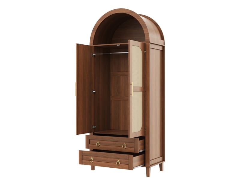  Armoire 2 portes avec led 76x50x184 cm décor rotin coloris noyer  - Conforama D