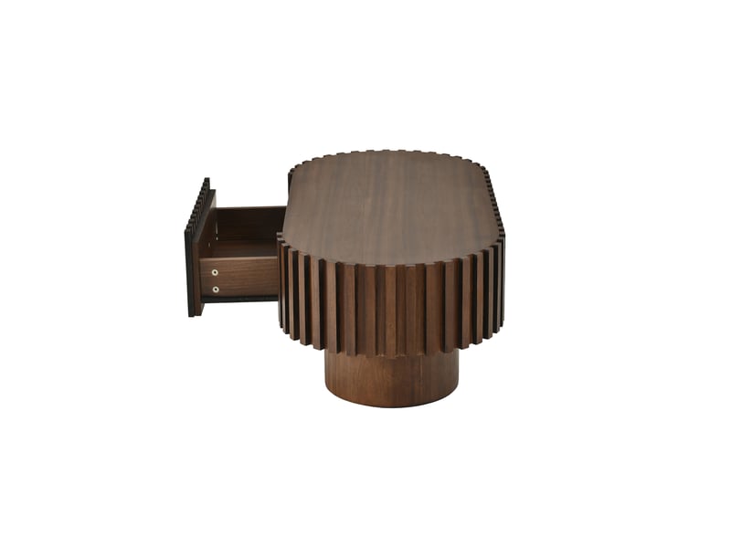  Table basse ovale 100x50x35,5 cm finition noyer, 1 tiroir et décor vertical rainuré Fay Lum - Conforama D