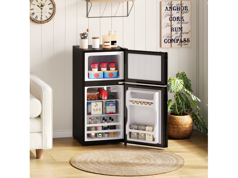  Mini réfrigérateur 60 l avec congélateur 22 l – noir – pose libre, porte vitrée et réglage 7 niveaux  - Conforama B