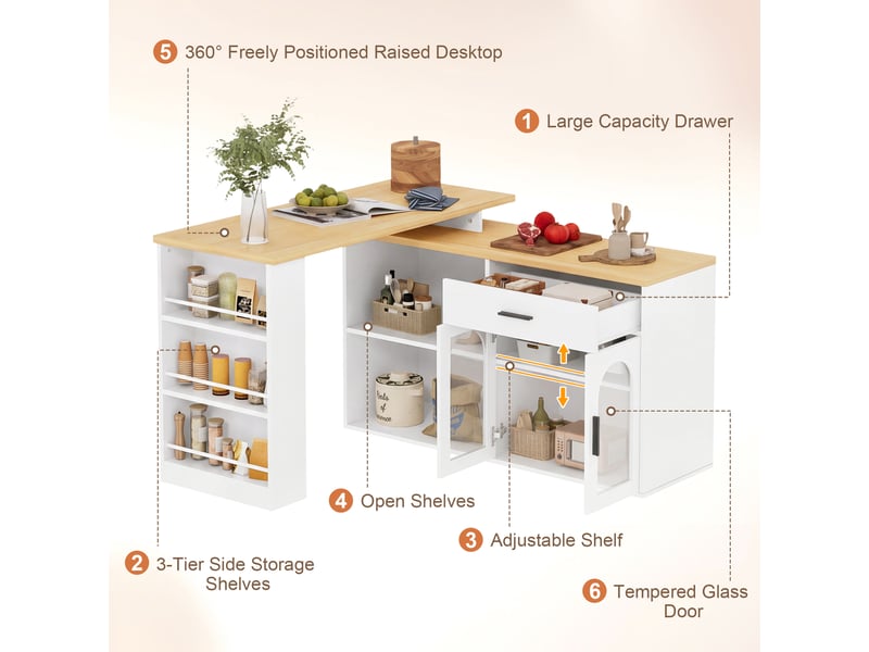 Îlot de cuisine, 136x50x78 cm, blanc cao-N635P48852526W-conf-NEW - Conforama E