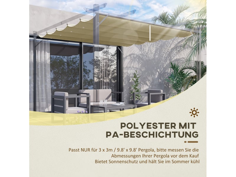  Toit de remplacement pour pergola 250 x 255 cm – beige – toile imperméable rétractable avec évacuation d'eau  - Conforama E