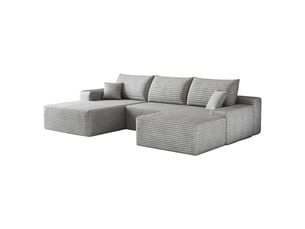Canapé modulable d'angle 270 cm gris en tissu, assise profonde, sans montage, compressé, pour salon et appartement
