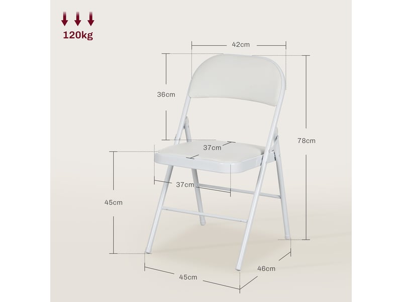  Lot de 2 chaises pliantes chaises de salle à manger portables cadre en acier dim. 45l x 46p x 78h cm blanc  - Conforama E
