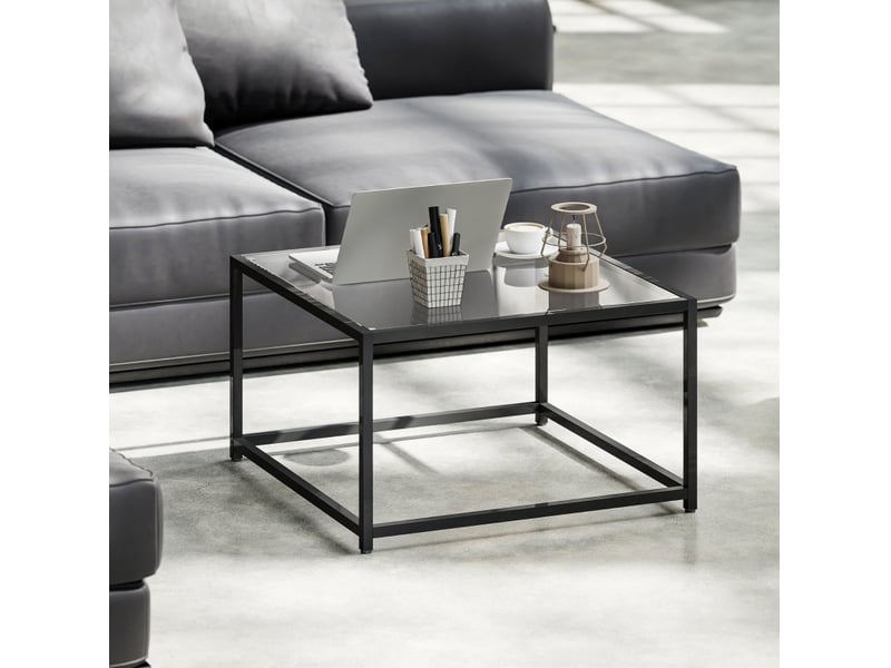  Table basse carrée 68x68x39 cm en verre trempé et acier noir  - Conforama D