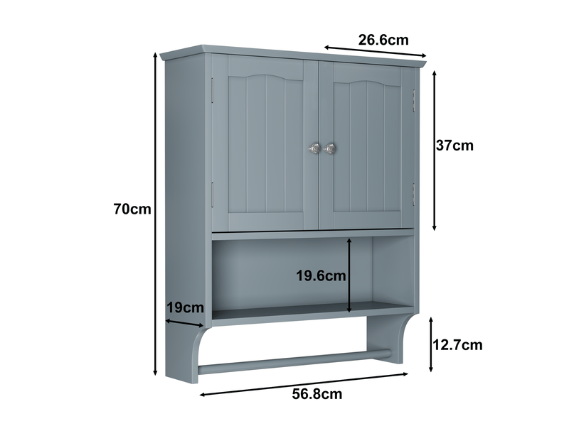  Armoire de salle de bain murale à 2 portes avec étagères réglables et porte-serviettes, en mdf, 56,8 × 19 × 70 cm  - Conforama E