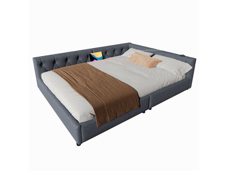  Canapé-lit avec sommier lit de jour 140x200 capitonné gris led usb  - Conforama A