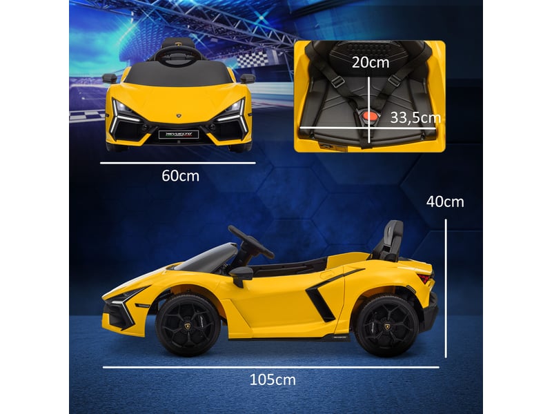  Voiture électrique 12v sous licence lamborghini revue véhicule électrique télécommande vitesse 3-5 kmh 3-5 ans jaune  - Conforama E