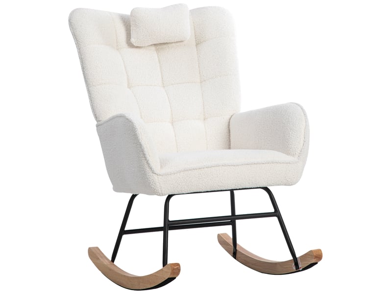  Fauteuil à bascule ergonomique, fauteuil blanc avec 1 appui-tête et 1 repose-pieds, base stable en caoutchouc  - Conforama E