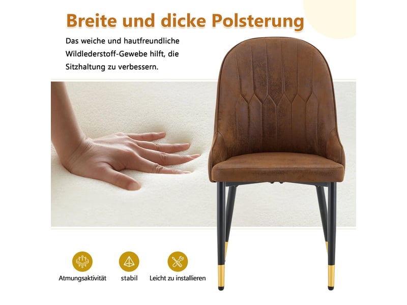  Lot de 2 chaises de salle à manger,47,3x44x91 cm,tissu et métal noir,marron  - Conforama E