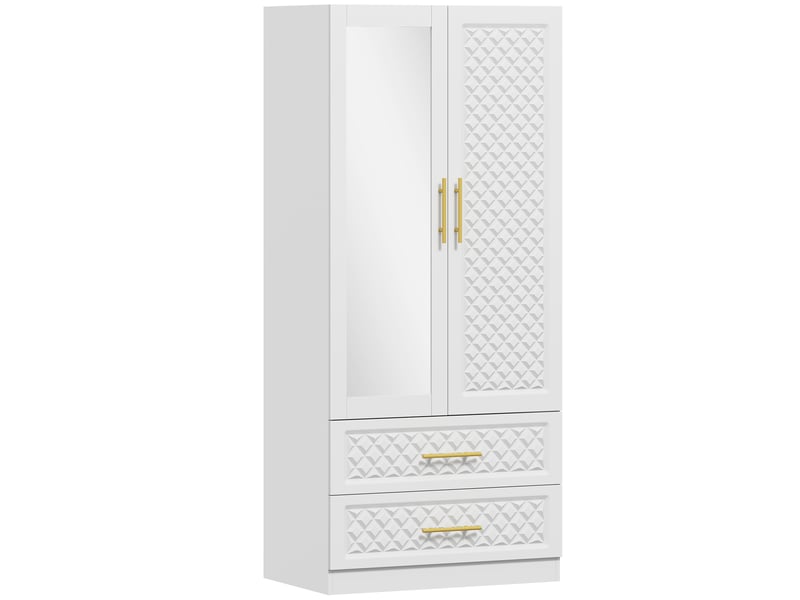  Armoire chambre penderie avec miroir, 2 tiroirs, 2 portes et barre de suspension, blanc, 80 x 50 x 180 cm  - Conforama B