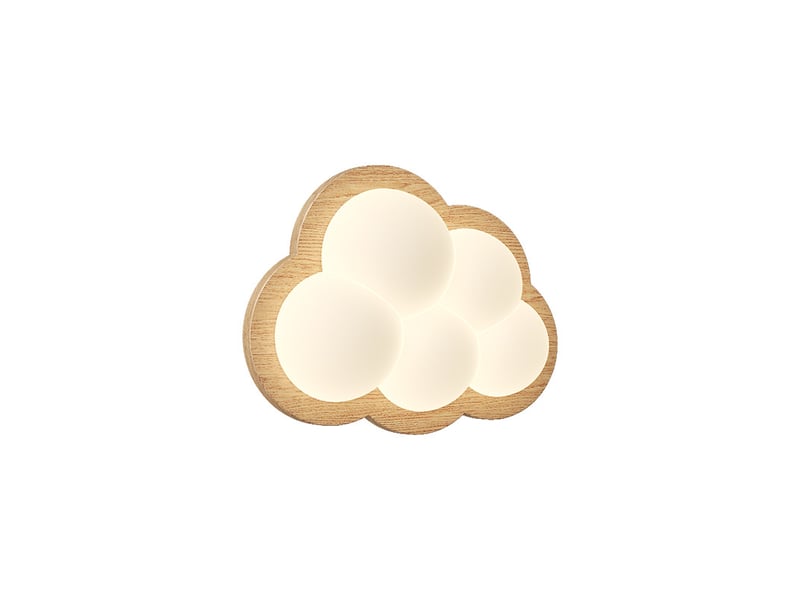  Applique led enfant nuage 3d avec base en fer imitation bois et abat-jour en polycarbonate blanc  - Conforama A