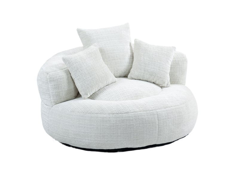  Fauteuil lounge fixe en tissu beige 108 × 108 cm avec 3 coussins, assise douce pour vos moments de détente  - Conforama A