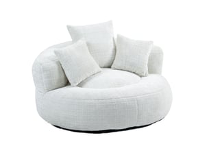 Fauteuil lounge fixe en tissu beige 108 × 108 cm avec 3 coussins, assise douce pour vos moments de détente