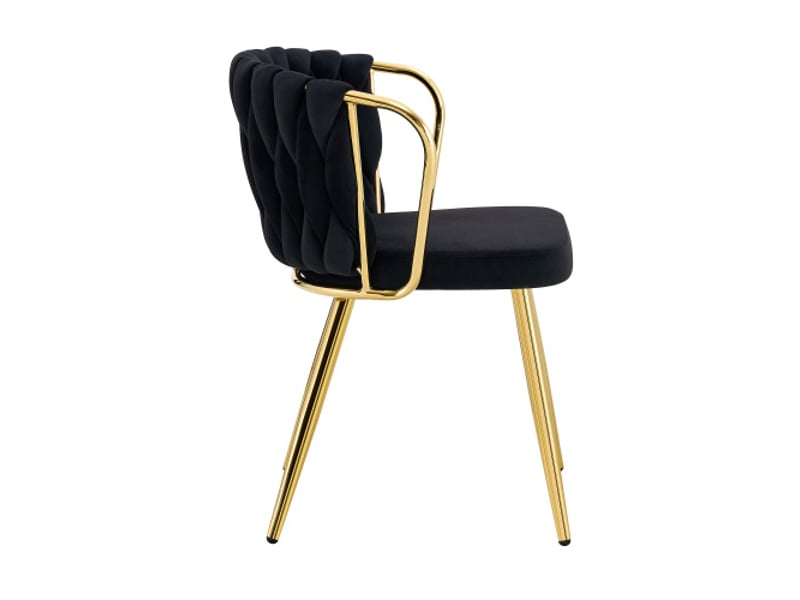  Chaise velours noir et doré, dossier tressé, pieds dorés - ergonomique pour salle à manger, cuisine, salon  - Conforama D