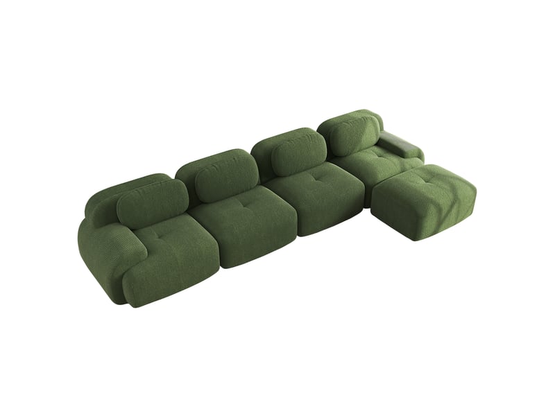  Canapé d'angle modulaire 4 places avec chaiselongue, assise 32d, sans montage, en velours côtelé vert  - Conforama A