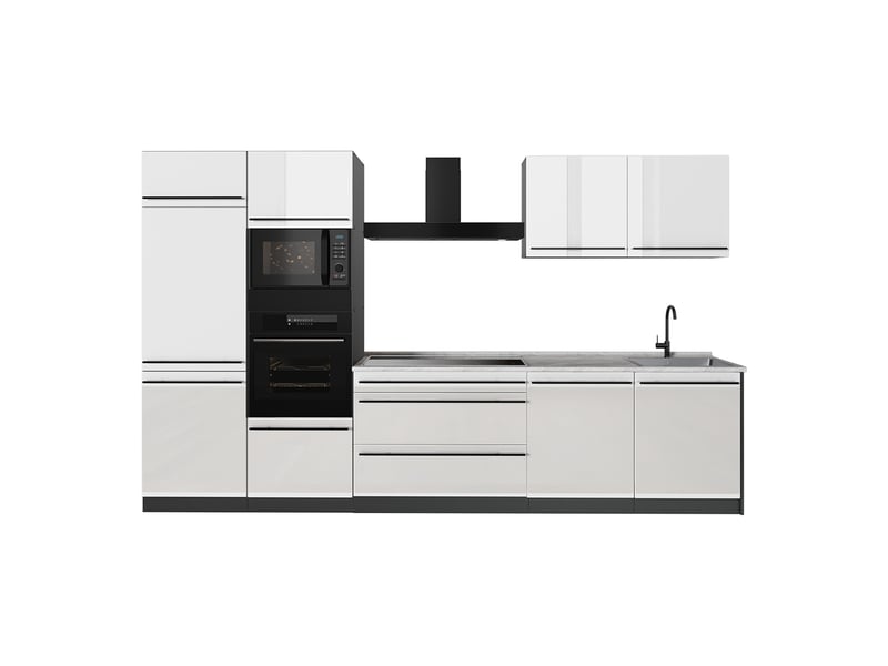  Vicco cuisine, blanc haute brillanceanthracite, 340cm plan de travail marbre  - Conforama A