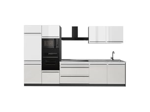 Vicco cuisine, blanc haute brillanceanthracite, 340cm plan de travail marbre